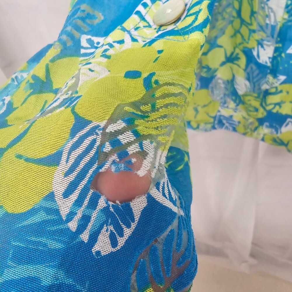 Ruby Rd Blue Green Tropical Button Down Shirt Rol… - image 5